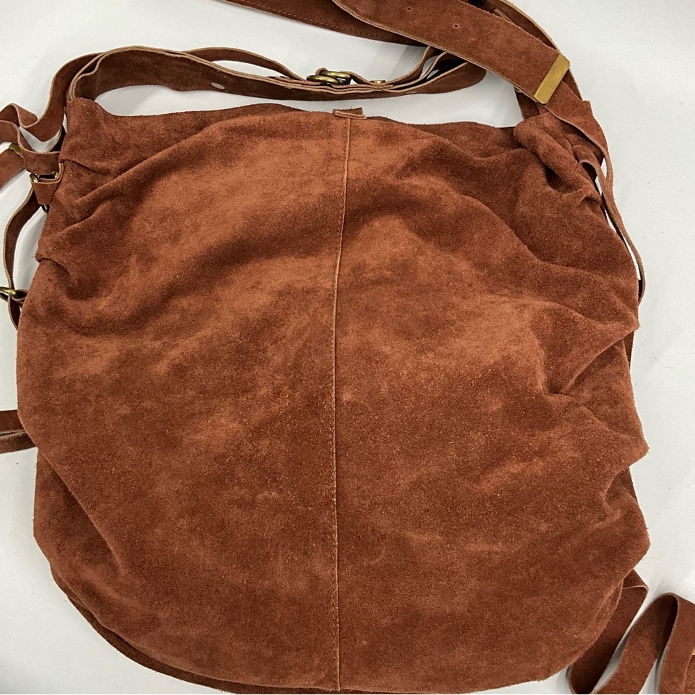 Free People Leather Suede Hobo Bag Brown Slouchy Fringe Western Boho - Picture 9 of 15